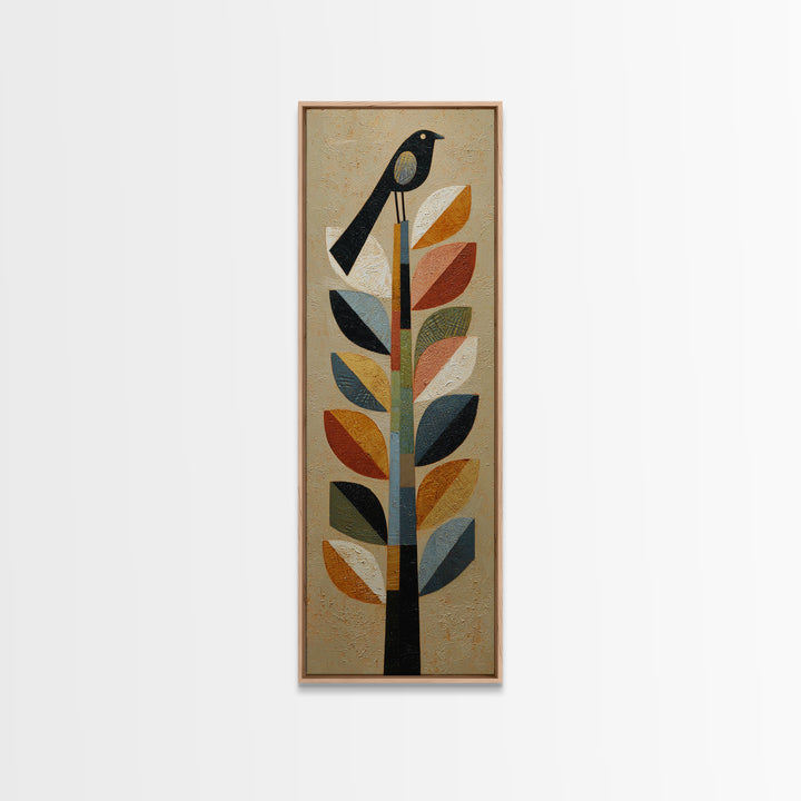 Bird Motif with Playful Geometric Feathers Canvas Print, Midcentury Modern Art, Retro Wall Art, Living Room Decor, Retro, MMA-1x3-96