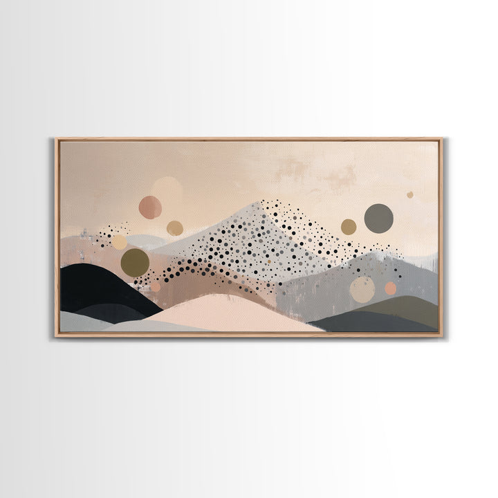 Minimal Mountain Scene Framed Canvas Print, Midcentury Modern Art, Abstract Wall Art, Living Room Decor, Watercolor Art, Retro, MMA-2x1-11