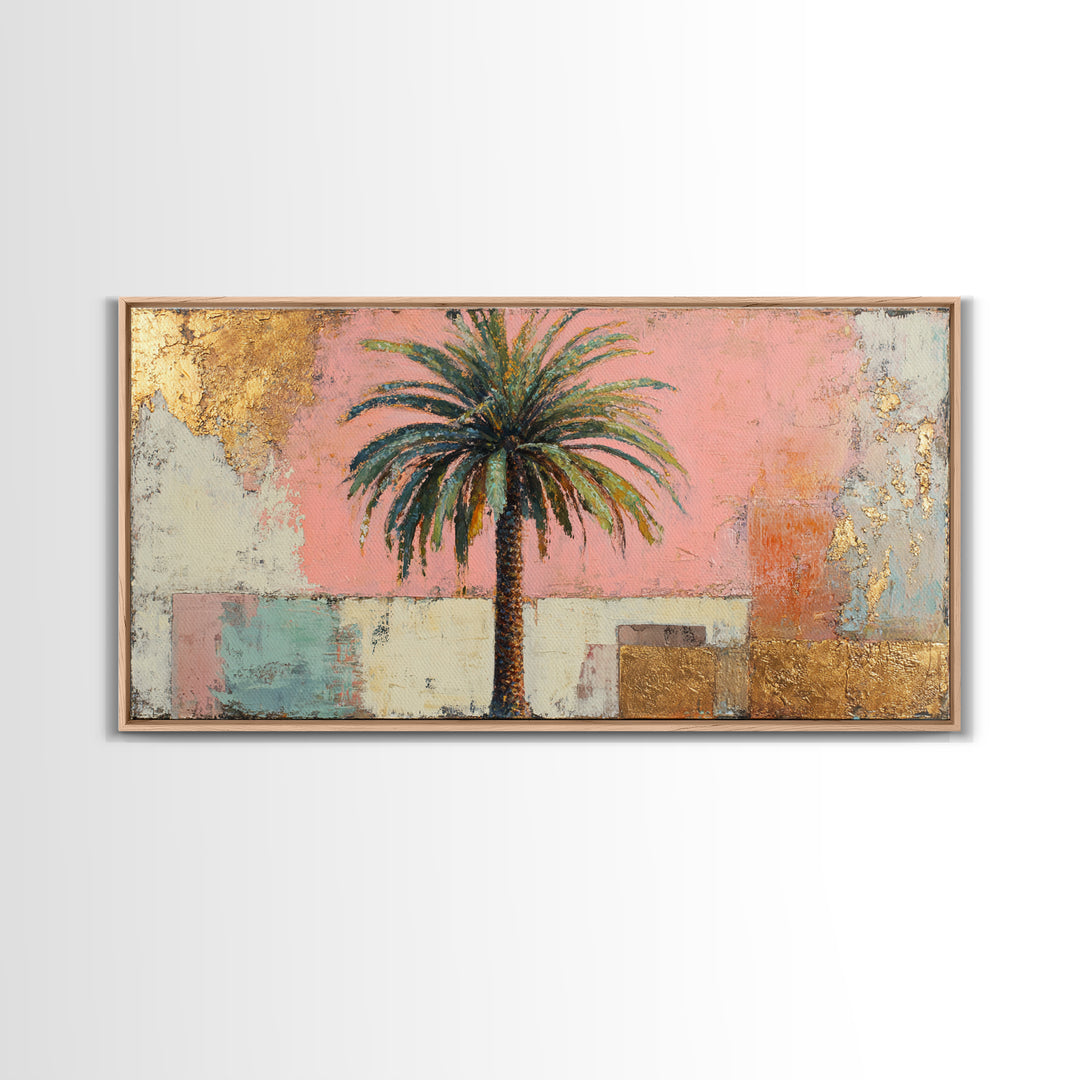 Stylized Palm Tree Framed Canvas Print, Midcentury Modern Art, Wall Decor, Living Room Decor, Fine Art, Retro, Digital Print, MMA-2x1-37