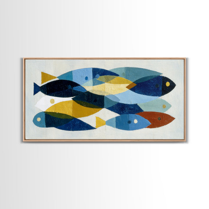 Abstract Fish Shapes Framed Canvas Print, Midcentury Modern Art, Luxury Decor, Living Room Decor, Abstract Art, Retro, MMA-2x1-38