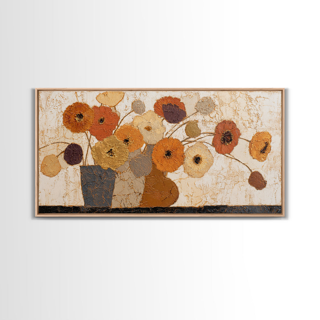 Vase of Flowers Rendered Framed Canvas Print, Midcentury Modern Art, Poster, Living Room Decor, Fine Art, Retro, Art Deco, MMA-2x1-40