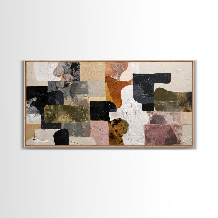Checkerboard and Organic Blob Balance Framed Canvas Print, Midcentury Modern Art, Room Decor, Living Room Decor, Retro, MMA-2x1-42