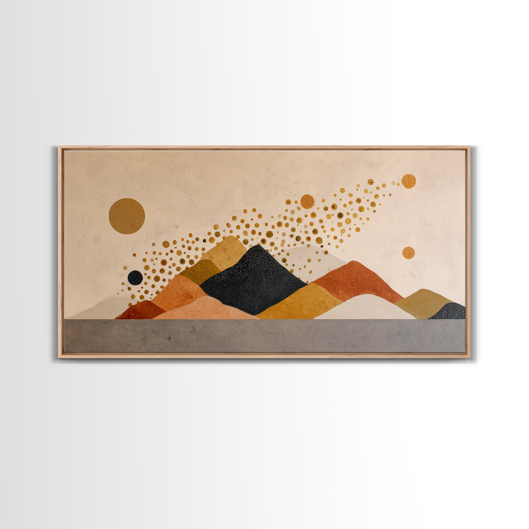 Minimal Mountain Scene Framed Canvas Print, Midcentury Modern Art, Modern Wall Art, Living Room Decor, Fine Art, Retro, MMA-2x1-59