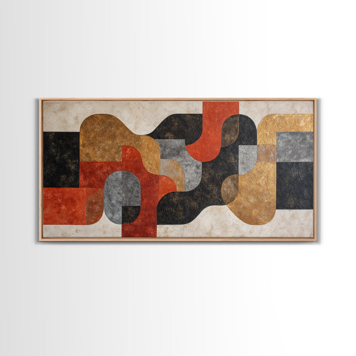Checkerboard and Organic Blob Balance Framed Canvas Print, Midcentury Modern Art, Prints, Living Room Decor, Oil Painting, MMA-2x1-90