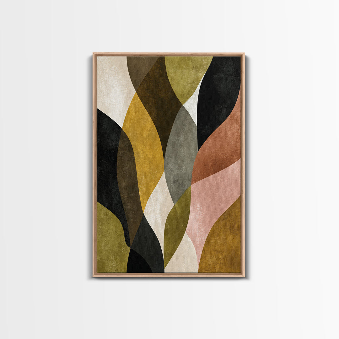 Abstract Leaf Shapes Framed Canvas Print, Midcentury Modern Art, Home Decor, Living Room Decor, Fine Art, Retro, Boho, MMA-2x3-18