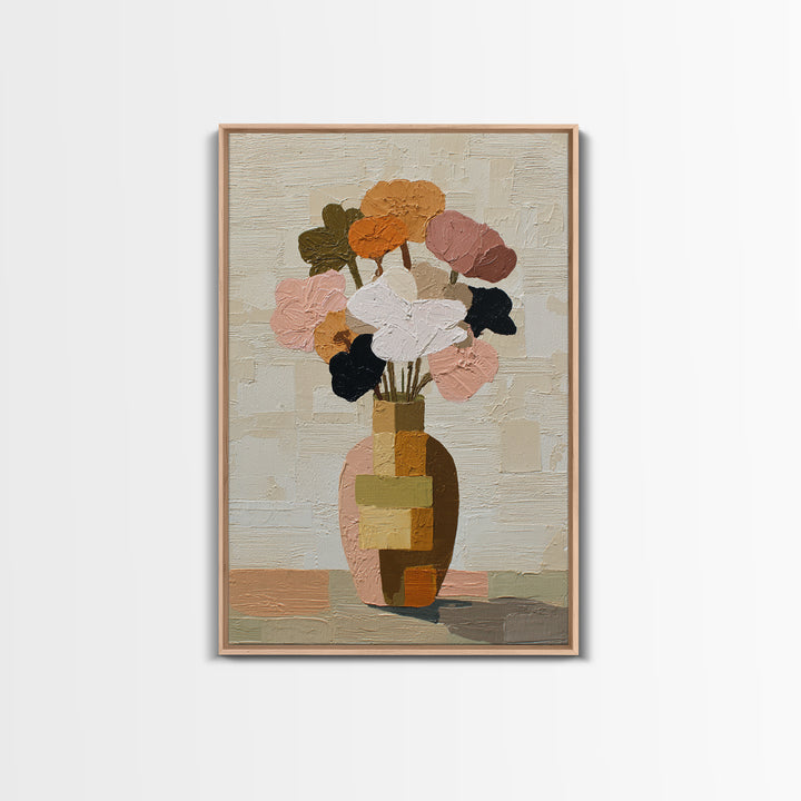 Vase of Flowers Rendered Framed Canvas Print, Midcentury Modern Art, Poster, Living Room Decor, Fine Art, Retro, Art Deco, MMA-2x3-52