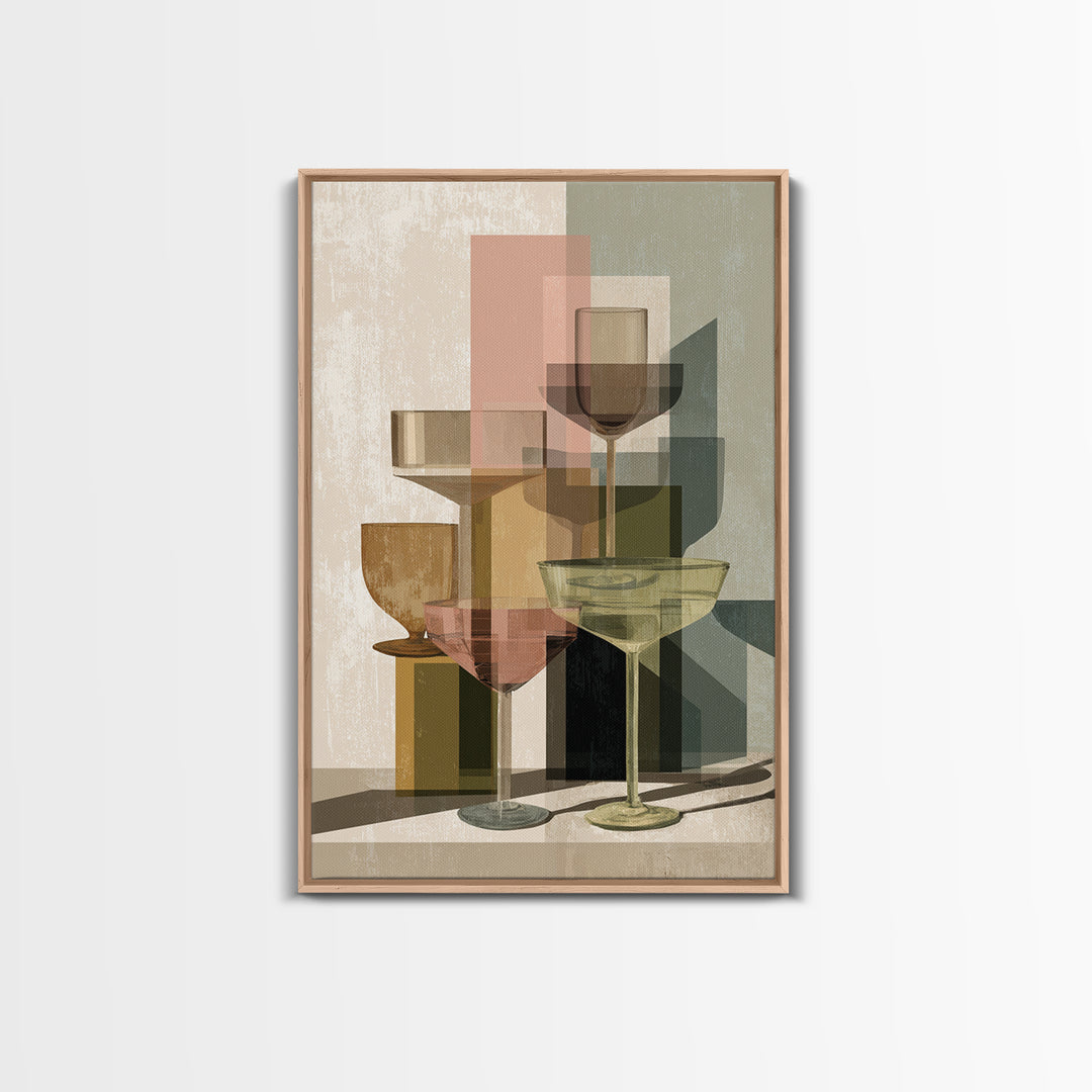 Retro Cocktail Glasses Canvas Print, Midcentury Modern Art, Mid Century Modern, Living Room Decor, Retro, Boho Wall Decor, MMA-2x3-62
