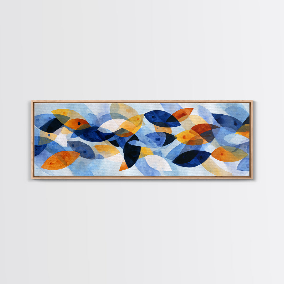 Abstract Fish Shapes Framed Canvas Print, Midcentury Modern Art, Digital Prints, Living Room Decor, Abstract Art, Retro, MMA-3x1-10