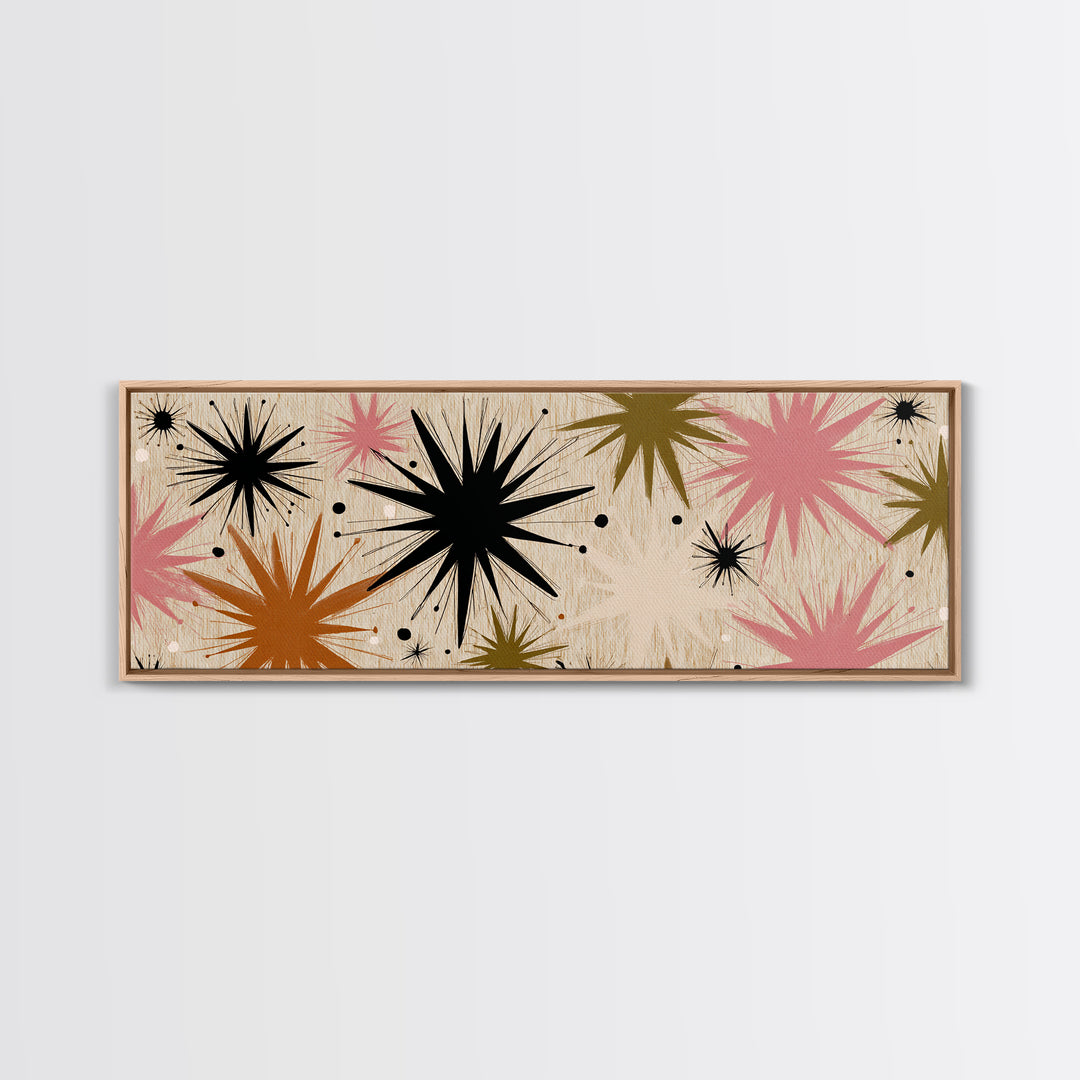 Atomic Starburst Pattern Framed Canvas Print, Midcentury Modern Art, Boho, Living Room Decor, Fine Art, Retro, Retro Wall Art, MMA-3x1-18