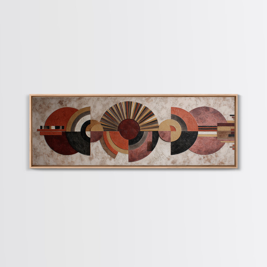 Sunburst Clock Composition Framed Canvas Print, Midcentury Modern Art, Modern Wall Art, Living Room Decor, Watercolor Art, MMA-3x1-37