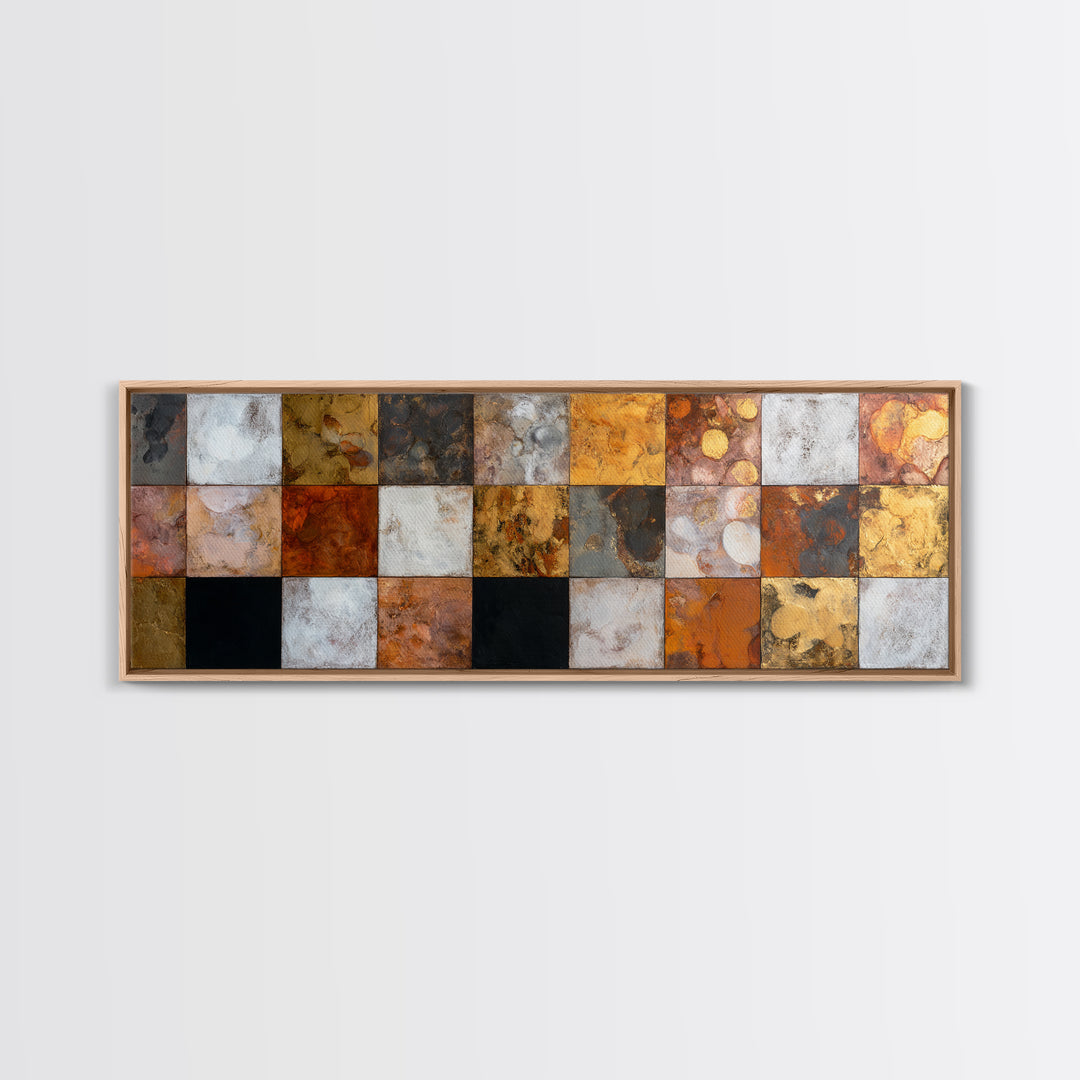 Checkerboard and Organic Blob Balance Canvas Print, Midcentury Modern Art, Boho Decor, Living Room Decor, Oil Painting, Retro, MMA-3x1-62
