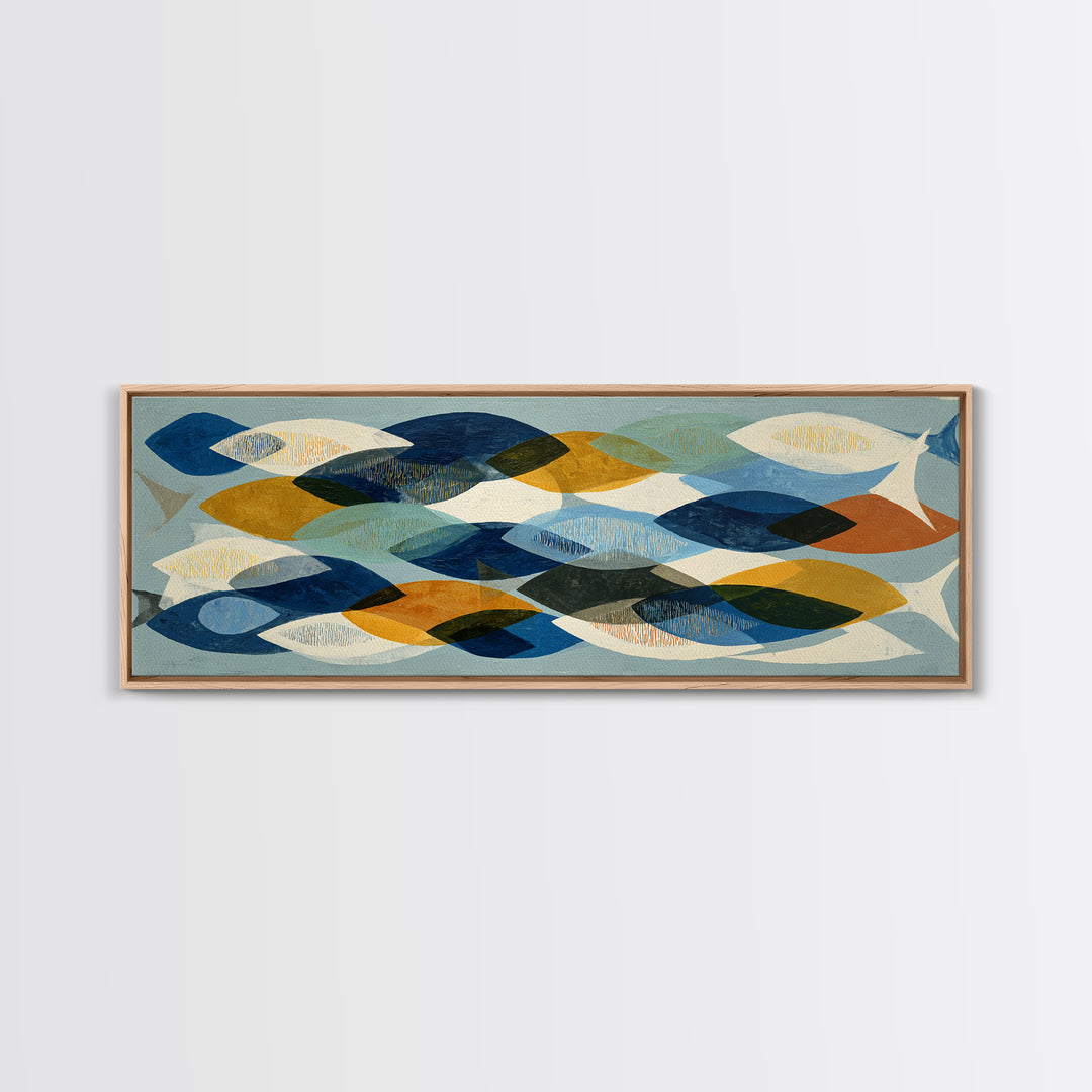 Abstract Fish Shapes Framed Canvas Print, Midcentury Modern Art, Digital Print, Living Room Decor, Retro, Minimalist Wall Art, MMA-3x1-82