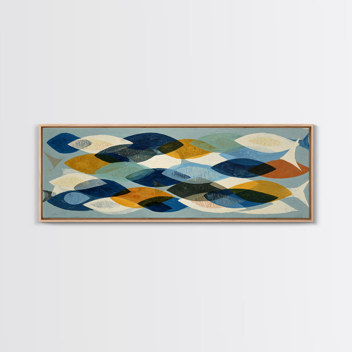 Abstract Fish Shapes Framed Canvas Print, Midcentury Modern Art, Digital Print, Living Room Decor, Retro, Minimalist Wall Art, MMA-3x1-82