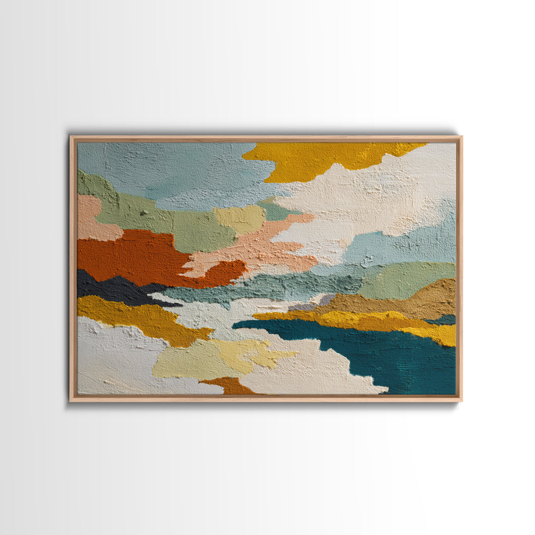 Teal Sofa Era Abstract Pattern Without Furniture Canvas Print, Midcentury Modern Art, Wall Art, Living Room Decor, Retro, MMA-3x2-100