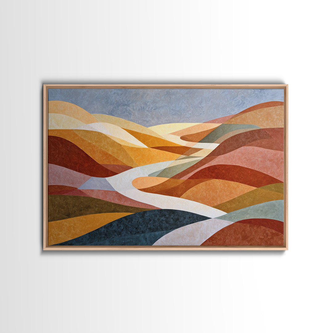 Large Sun and Hill Shapes Canvas Print, Midcentury Modern Art, Abstract Painting, Living Room Decor, Abstract Art, Retro, MMA-3x2-33