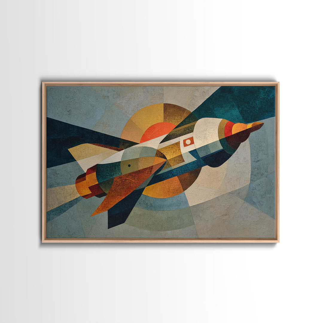 Rocket Ship in Retro Space Age Design Canvas Print, Midcentury Modern Art, Living Room Decor, Fine Art, Retro, Neutral Decor, MMA-3x2-42