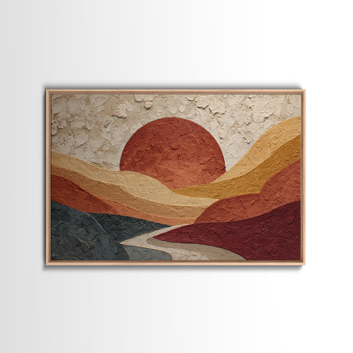 Large Sun and Hill Shapes Canvas Print, Midcentury Modern Art, Abstract Painting, Living Room Decor, Abstract Art, Retro, MMA-3x2-57
