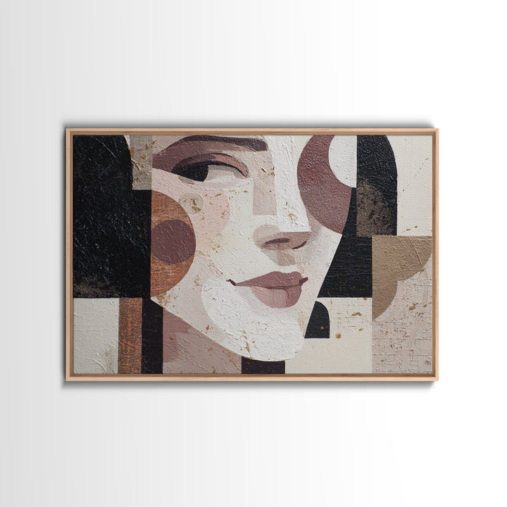 Mod Female Portrait Framed Canvas Print, Midcentury Modern Art, Prints, Living Room Decor, Fine Art, Retro, Abstract Wall Art, MMA-3x2-59