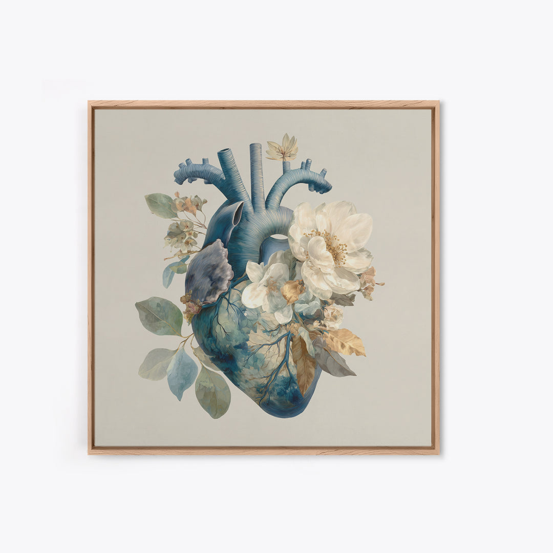 Anatomical Heart Rendered as Tasteful Botanical Art Canvas Print, Medical Office Art, Heart Anatomy Print, Office Decor, Calm, MOA-1x1-13