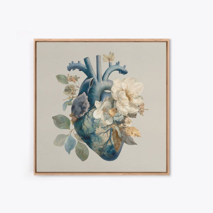 Anatomical Heart Rendered as Tasteful Botanical Art Canvas Print, Medical Office Art, Heart Anatomy Print, Office Decor, Calm, MOA-1x1-13