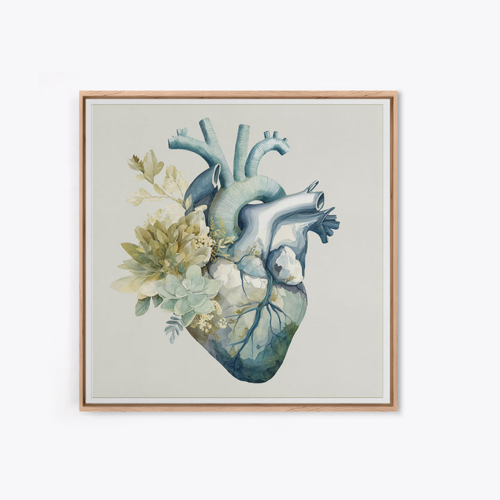 Anatomical Heart Rendered as Tasteful Botanical Art Canvas Print, Medical Office Art, Medical School, Office Decor, Calm, MOA-1x1-37