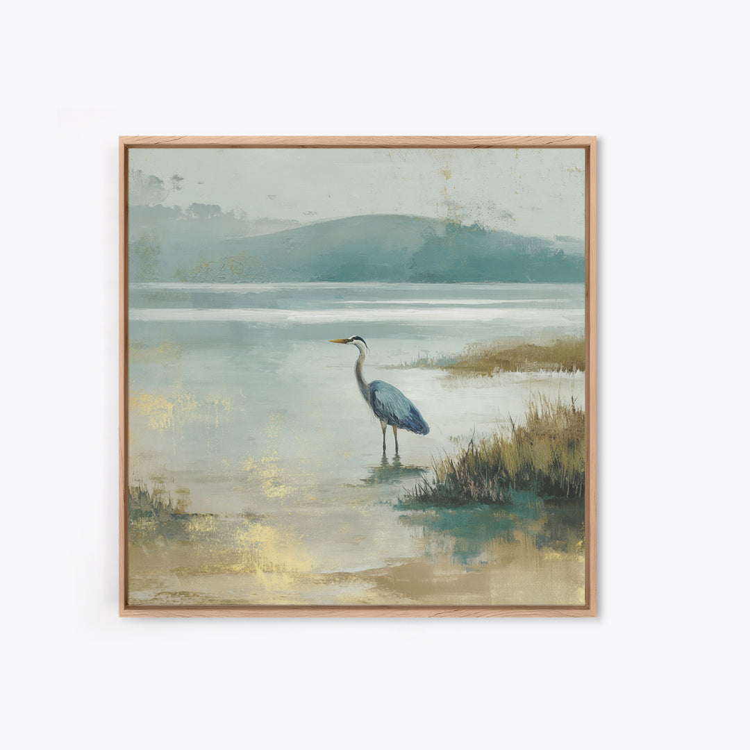 Blue Heron Standing Framed Canvas Print, Medical Office Art, Nurse Wall Art, Office Decor, Fine Art, Calm, Room Decor, MOA-1x1-38
