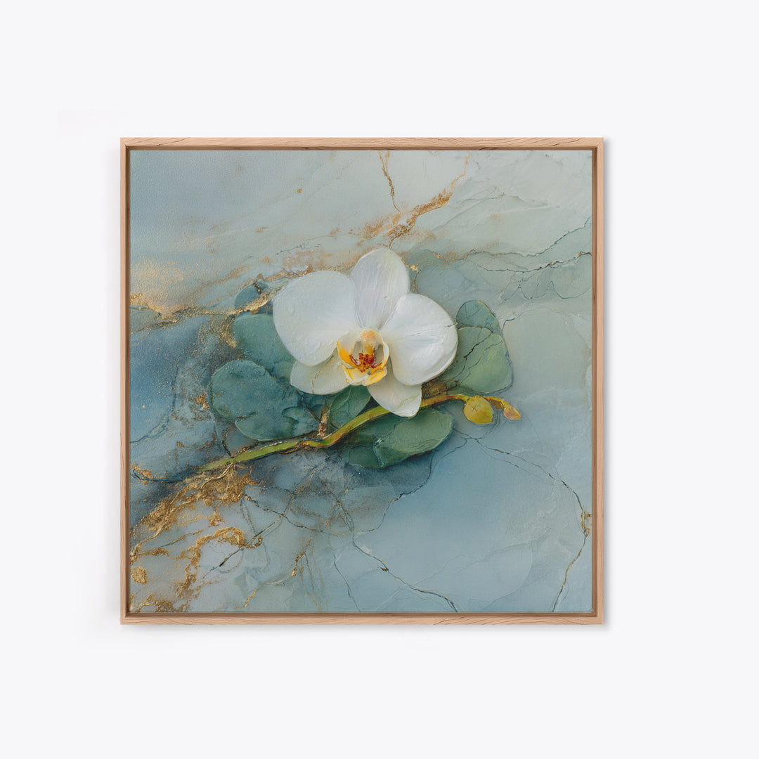 White Orchid on Gray Stone Surface Canvas Print, Medical Office Art, School Nurse Art, Office Decor, Oil Painting, Calm, MOA-1x1-54