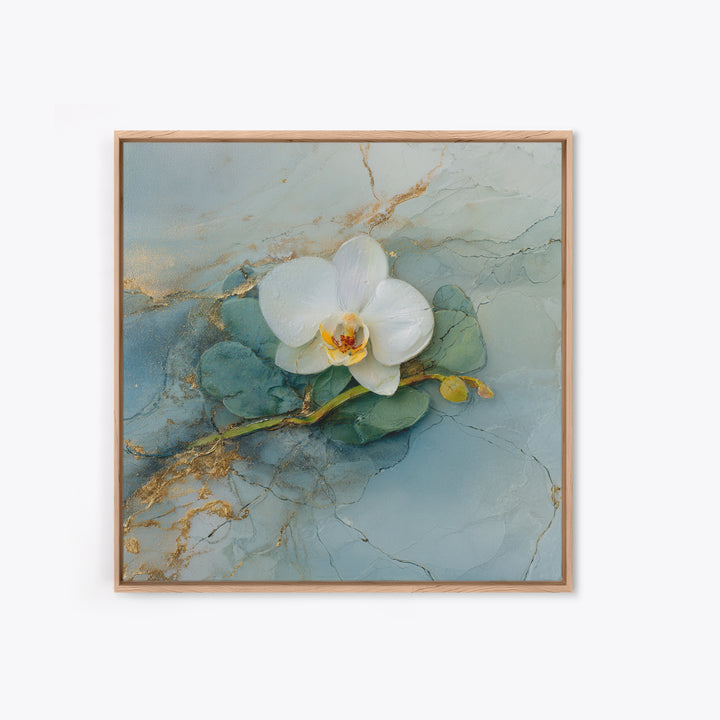 White Orchid on Gray Stone Surface Canvas Print, Medical Office Art, School Nurse Art, Office Decor, Oil Painting, Calm, MOA-1x1-54