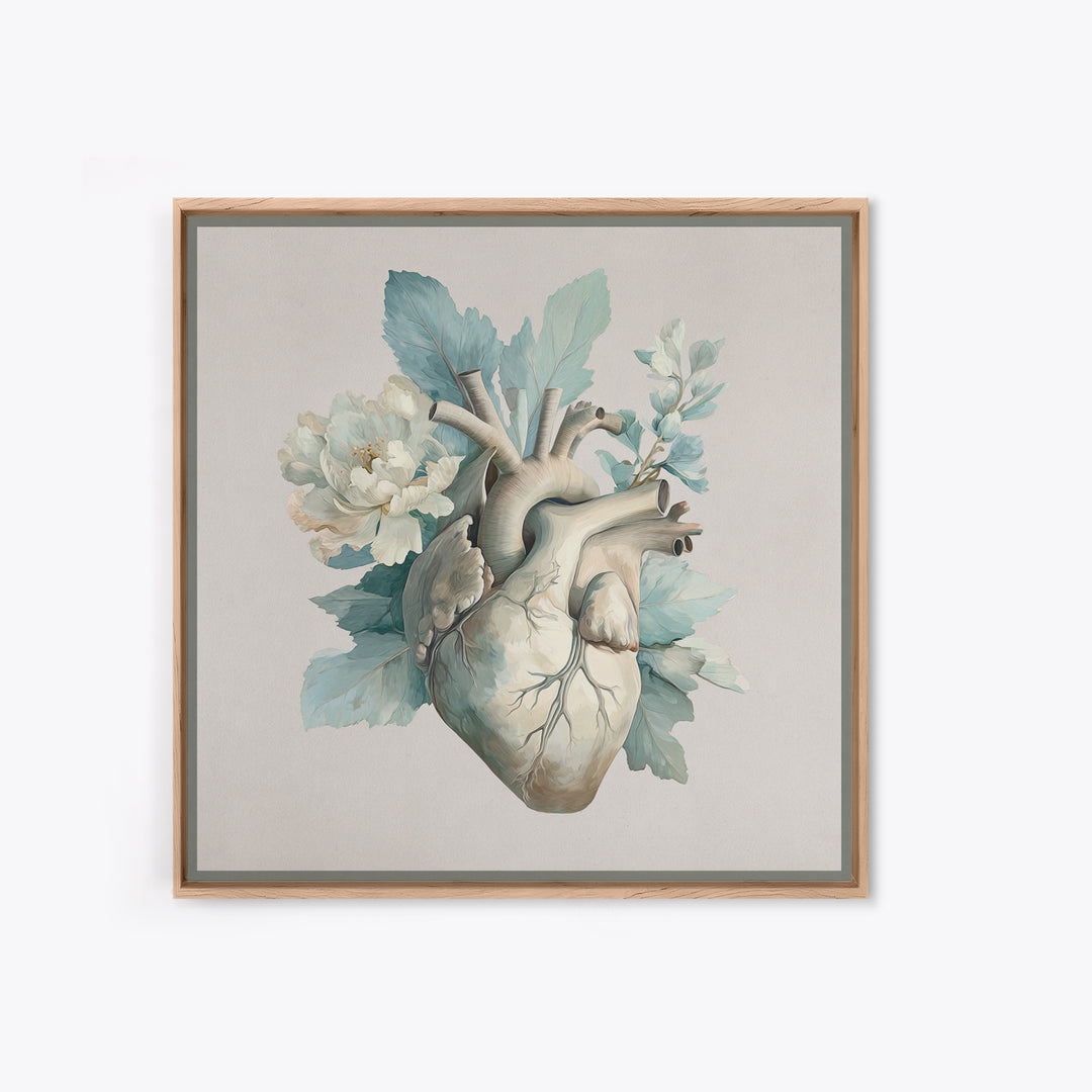 Anatomical Heart Rendered as Tasteful Botanical Art Canvas Print, Medical Office Art, Medical School, Office Decor, Calm, MOA-1x1-61