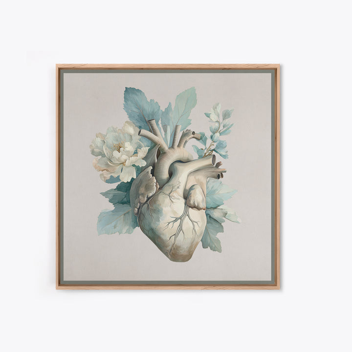 Anatomical Heart Rendered as Tasteful Botanical Art Canvas Print, Medical Office Art, Medical School, Office Decor, Calm, MOA-1x1-61