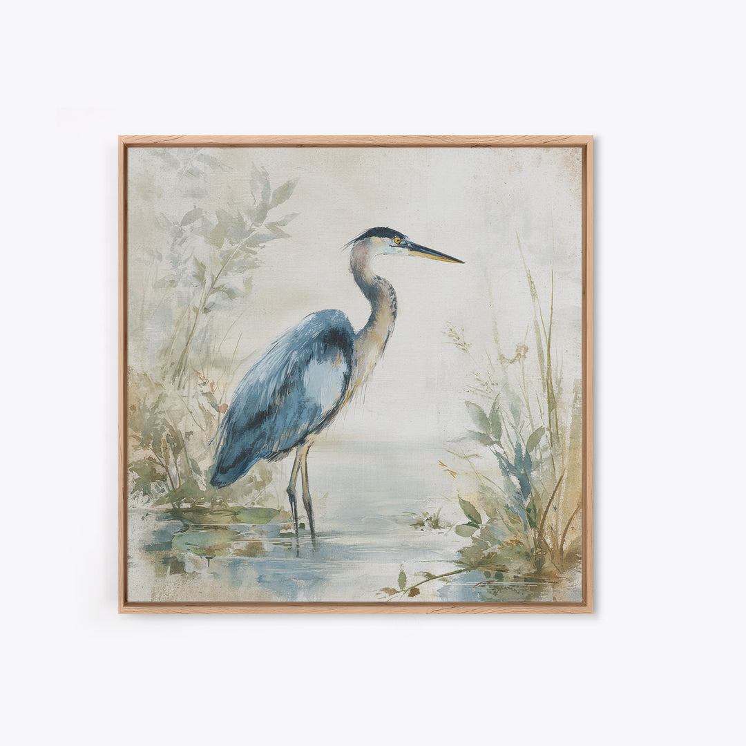 Blue Heron Standing Framed Canvas Print, Medical Office Art, Nurse Wall Art, Office Decor, Fine Art, Calm, Room Decor, MOA-1x1-62