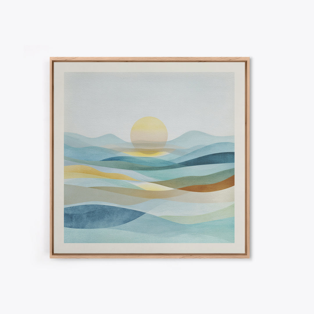 Minimal Sunrise over Rounded Hills Framed Canvas Print, Medical Office Art, Biology Art, Office Decor, Fine Art, Calm, MOA-1x1-71