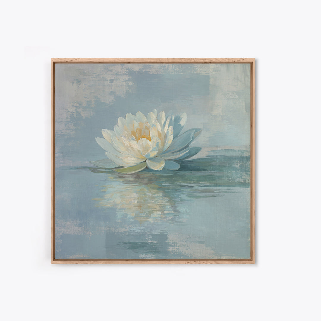Lotus Flower Floating on Still Water Framed Canvas Print, Medical Office Art, Statement Artwork, Office Decor, Oil Painting, MOA-1x1-83