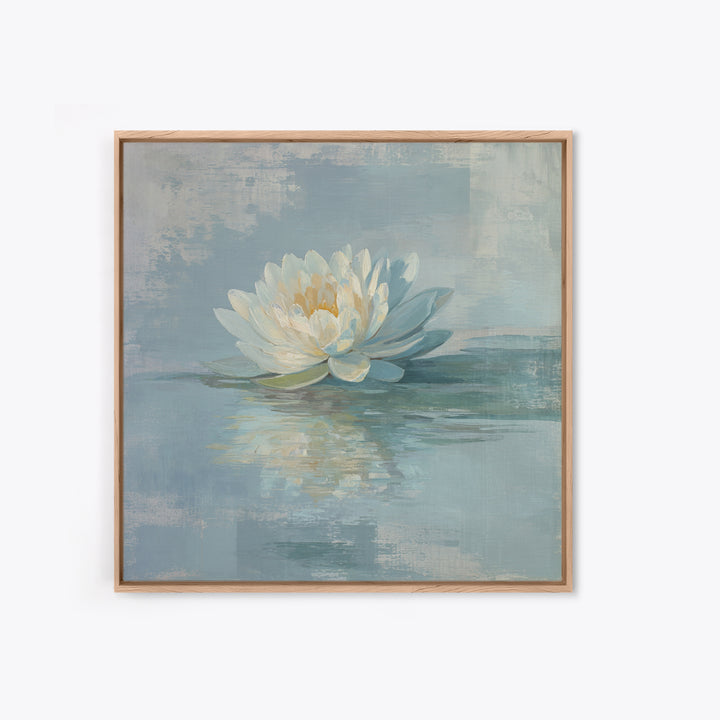 Lotus Flower Floating on Still Water Framed Canvas Print, Medical Office Art, Statement Artwork, Office Decor, Oil Painting, MOA-1x1-83