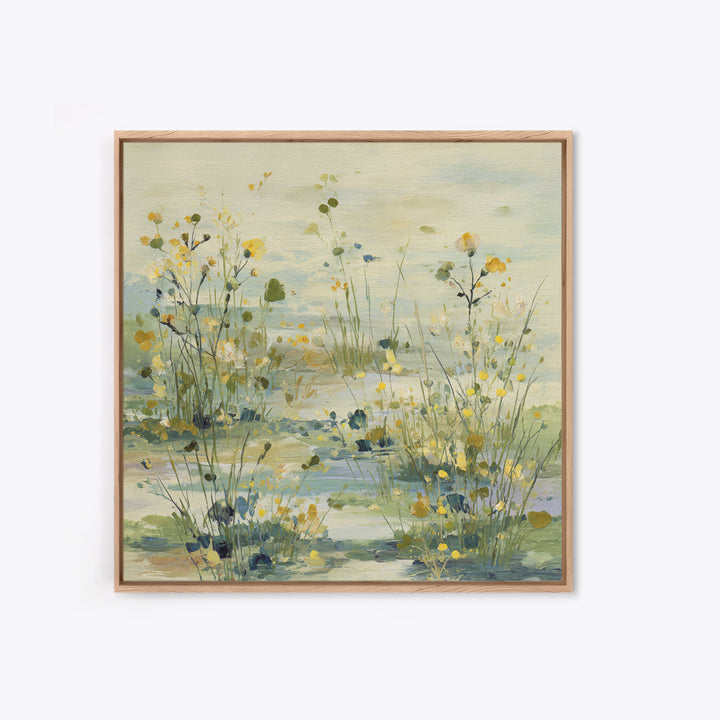 Sunlit Meadow with Wildflowers and Calm Mood Framed Canvas Print, Medical Office Art, Biology Art, Office Decor, Fine Art, Calm, MOA-1x1-84