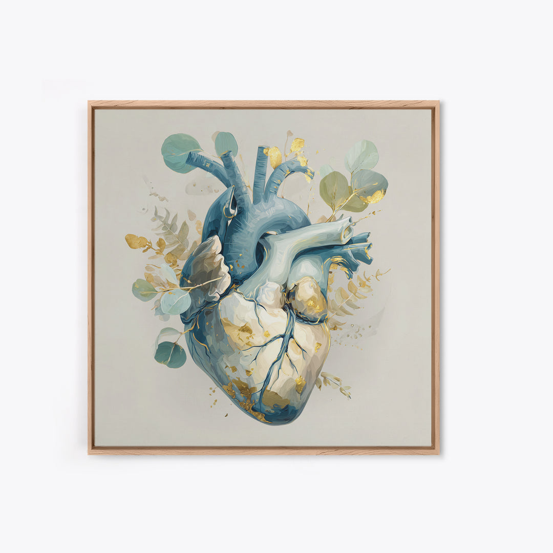 Anatomical Heart Rendered as Tasteful Botanical Art Canvas Print, Medical Office Art, Boho Decor, Office Decor, Oil Painting, MOA-1x1-85