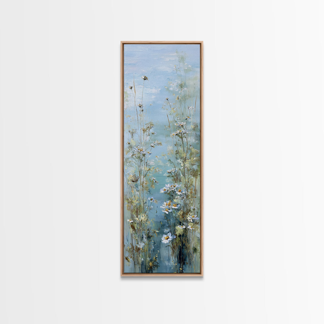 Sunlit Meadow with Wildflowers and Calm Mood Framed Canvas Print, Medical Office Art, Office Decor, Oil Painting, Calm, MOA-1x3-24