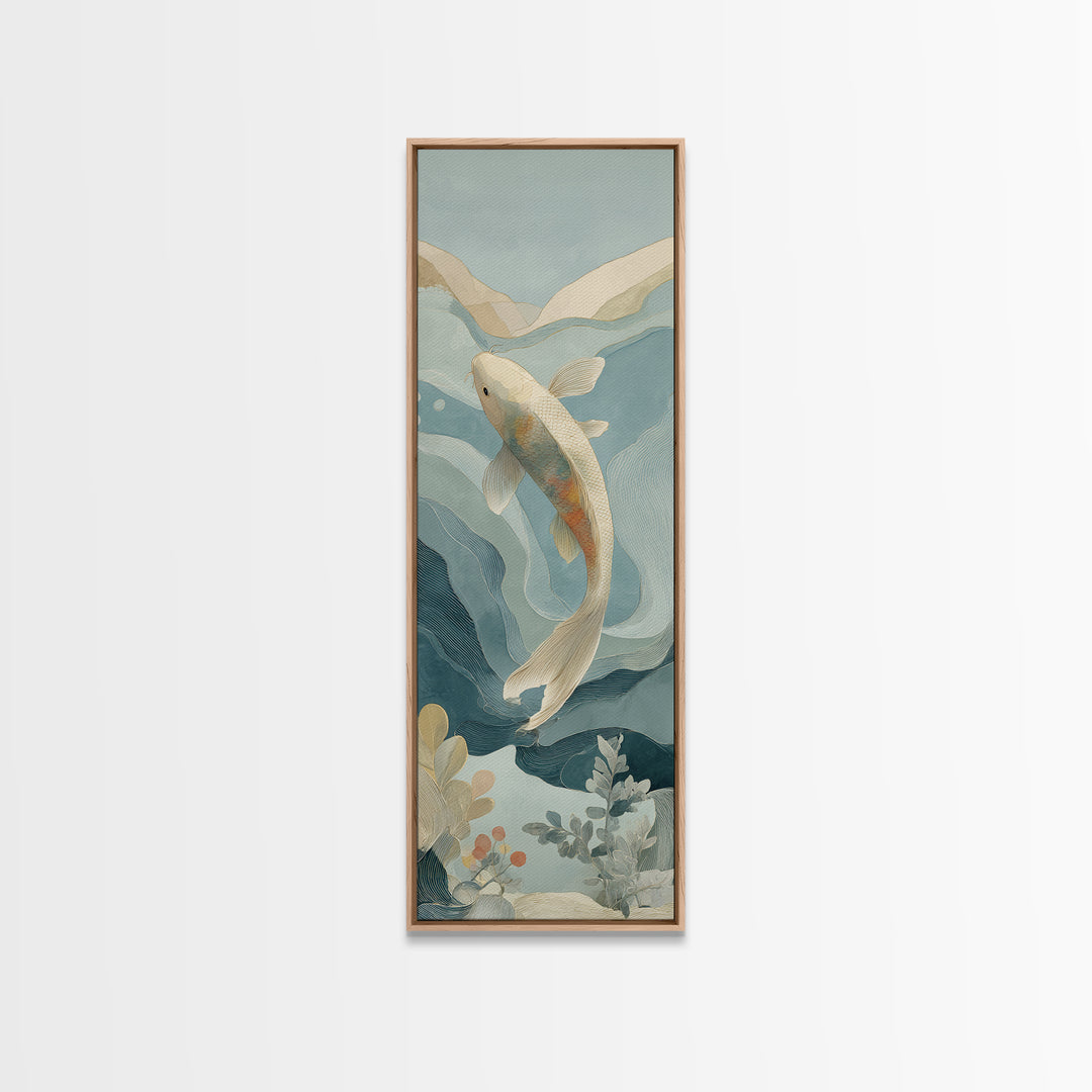 Calm Koi Fish Swimming Through Clear Water Framed Canvas Print, Medical Office Art, School Nurse Art, Office Decor, MOA-1x3-34