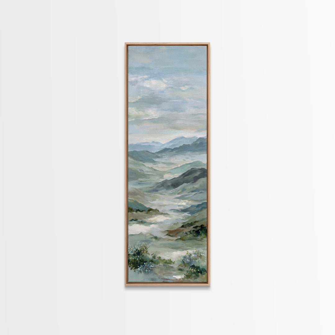 Soft Mountain Landscape Framed Canvas Print, Medical Office Art, Neutral Decor, Office Decor, Oil Painting, Calm, Wall Art, MOA-1x3-62