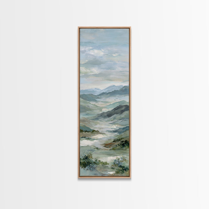 Soft Mountain Landscape Framed Canvas Print, Medical Office Art, Neutral Decor, Office Decor, Oil Painting, Calm, Wall Art, MOA-1x3-62