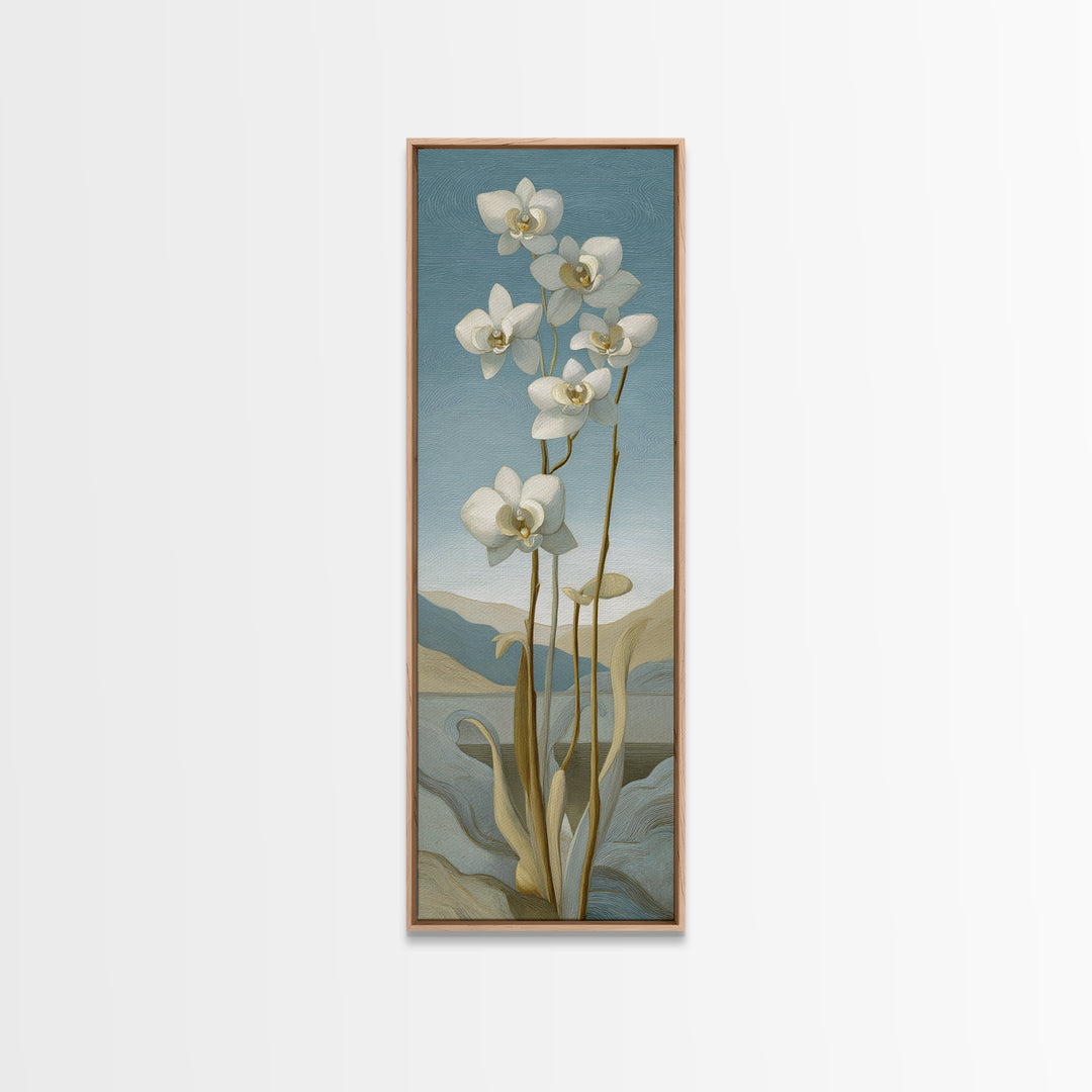 White Orchid on Gray Stone Surface Framed Canvas Print, Medical Office Art, Modern Decor, Office Decor, Fine Art, Calm, MOA-1x3-66