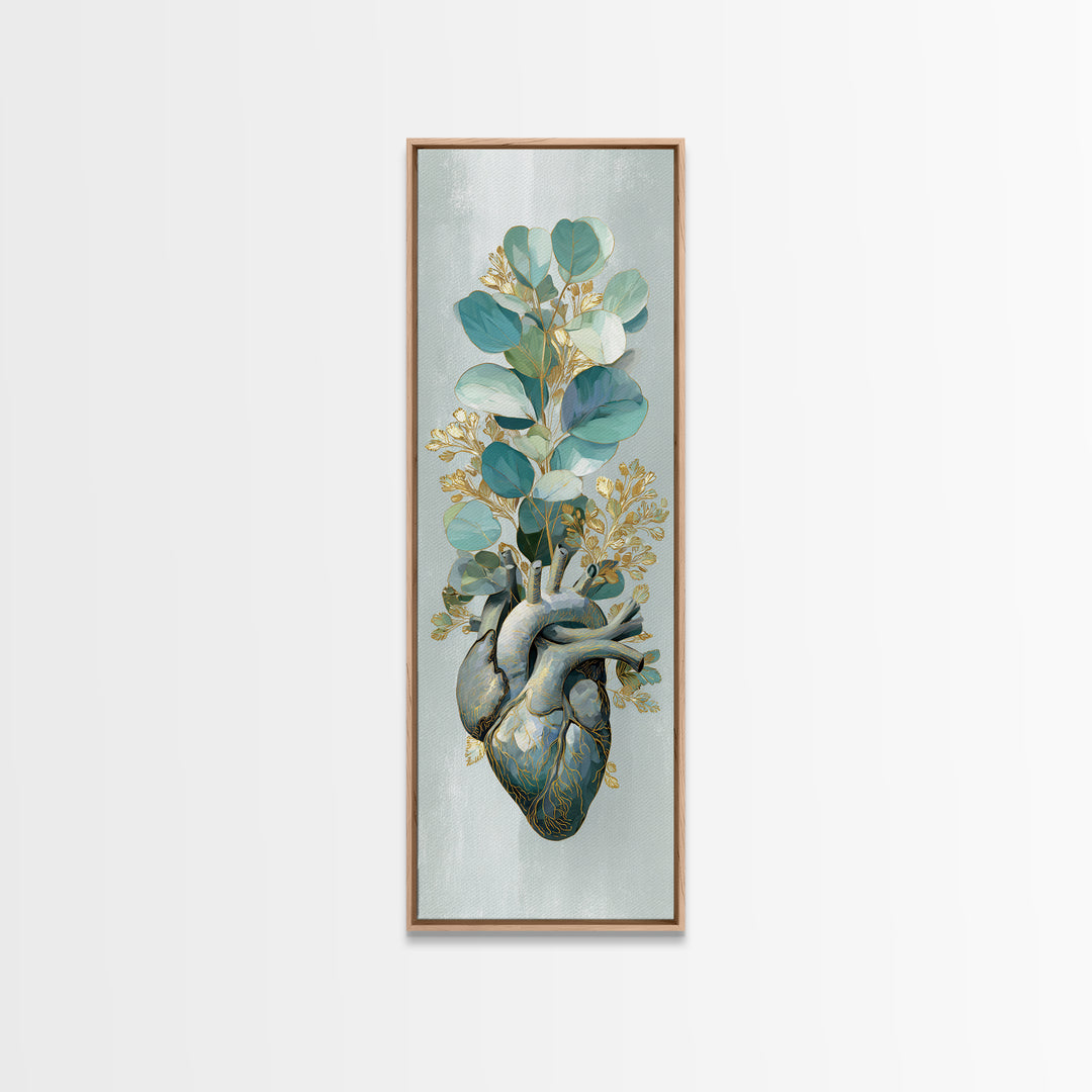 Anatomical Heart Rendered as Tasteful Botanical Art Canvas Print, Medical Office Art, Office Decor, Oil Painting, Calm, MOA-1x3-73