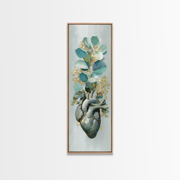 Anatomical Heart Rendered as Tasteful Botanical Art Canvas Print, Medical Office Art, Office Decor, Oil Painting, Calm, MOA-1x3-73
