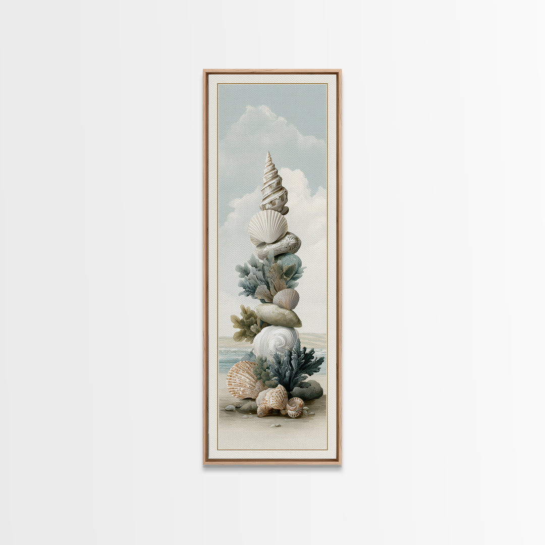 Coastal Shells and Water Study Framed Canvas Print, Medical Office Art, Statement Artwork, Office Decor, Fine Art, Calm, MOA-1x3-8