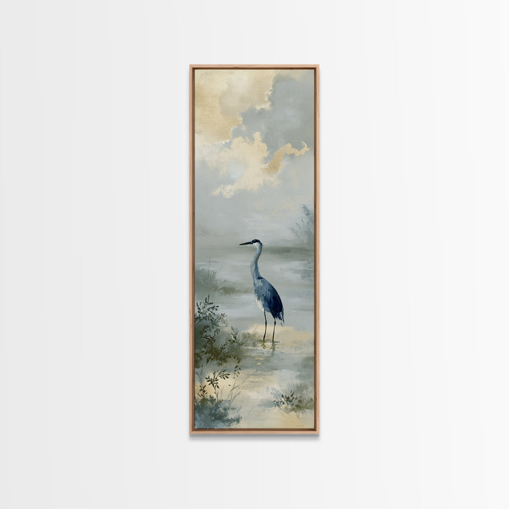 Blue Heron Standing Canvas Print, Medical Office Art, Statement Artwork, Office Decor, Fine Art, Calm, Digital Art, MOA-1x3-98