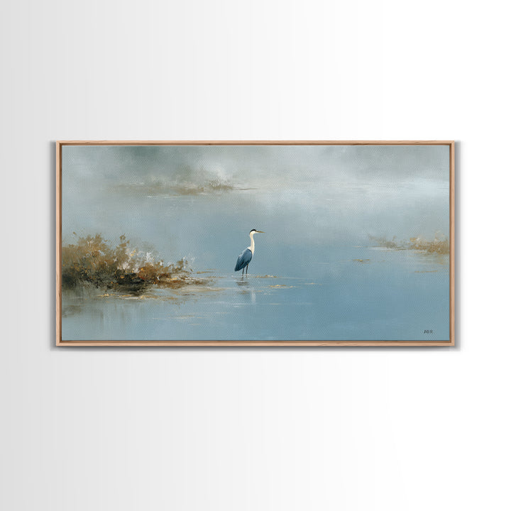 Blue Heron Standing Framed Canvas Print, Medical Office Art, Art Print, Office Decor, Calm, Printable Art, Minimalist Art, MOA-2x1-10