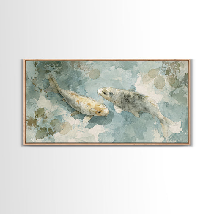 Calm Koi Fish Swimming Through Clear Water Framed Canvas Print, Medical Office Art, Statement Artwork, Office Decor, Calm, MOA-2x1-18