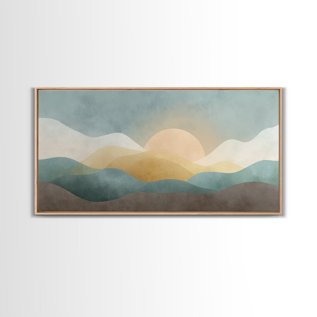 Minimal Sunrise over Rounded Hills Framed Canvas Print, Medical Office Art, Biology Art, Office Decor, Fine Art, Calm, MOA-2x1-19