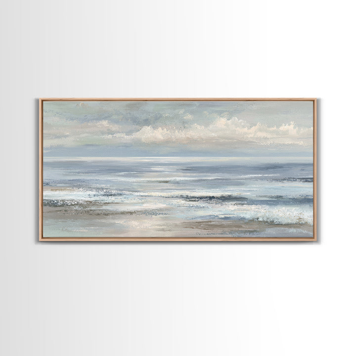 Peaceful Ocean Horizon Framed Canvas Print, Medical Office Art, Office Decor, Oil Painting, Calm, Teal Wall Art, MOA-2x1-24