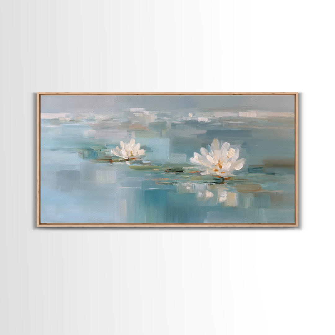 Lotus Flower Floating on Still Water Framed Canvas Print, Medical Office Art, Medical Art, Office Decor, Fine Art, Calm, MOA-2x1-55